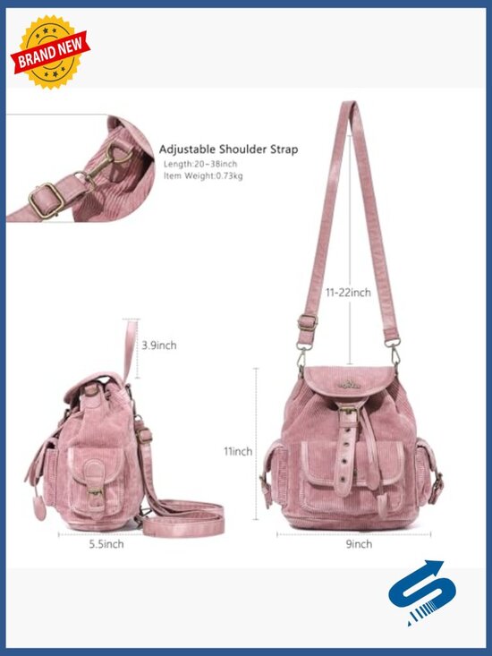 3-in-1 Convertible Corduroy Backpack Purse, Small Mini Daypack with Detachable